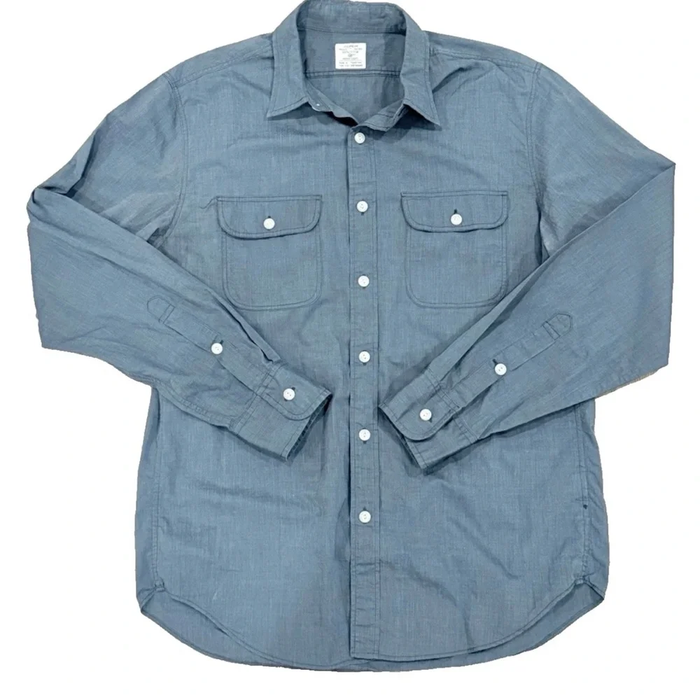 J. Crew Mens Size Med Gray 100% Cotton Long Sleeve Button Down Workshirt Classic